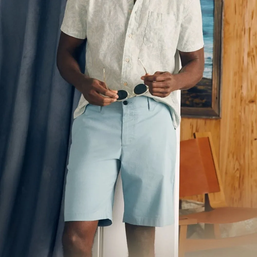 Faherty Movement Chino Short 8” Light Blue Shorts Men 33 Organic Cotton Casual